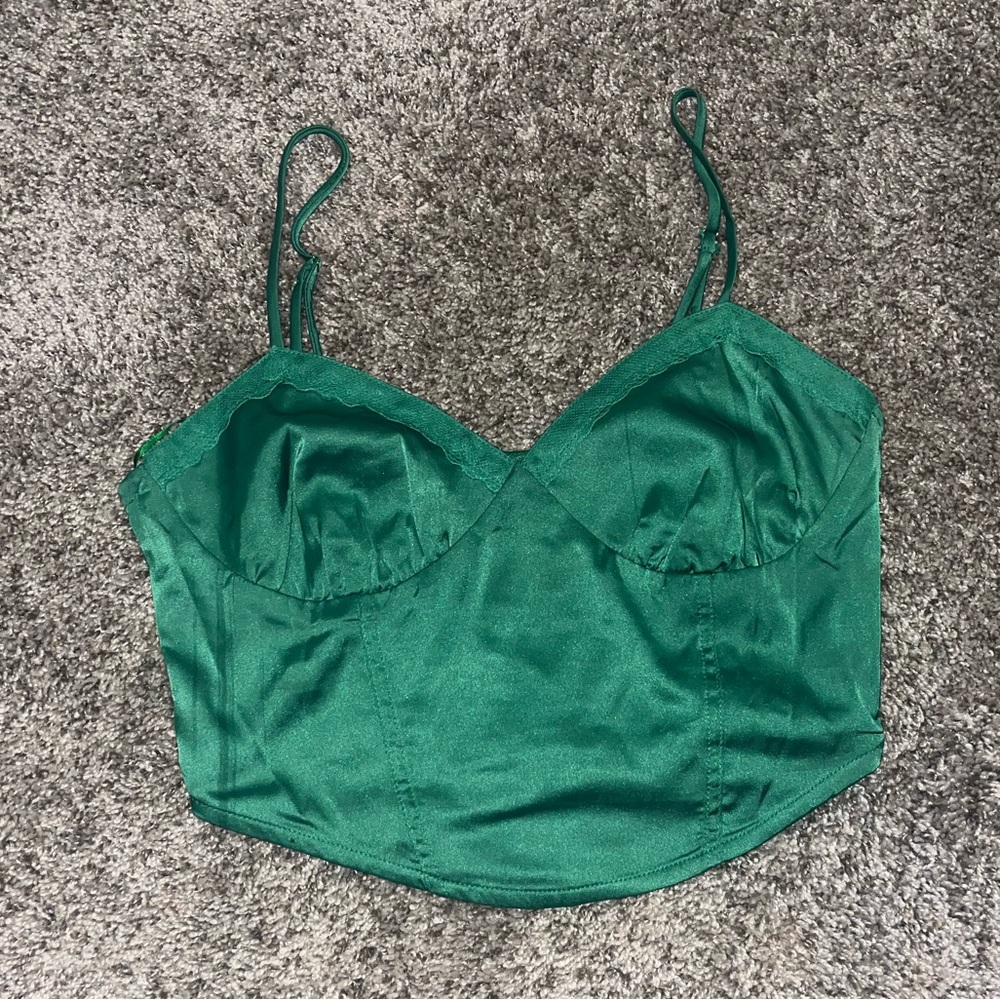 Green Satin Tank Top Blouse